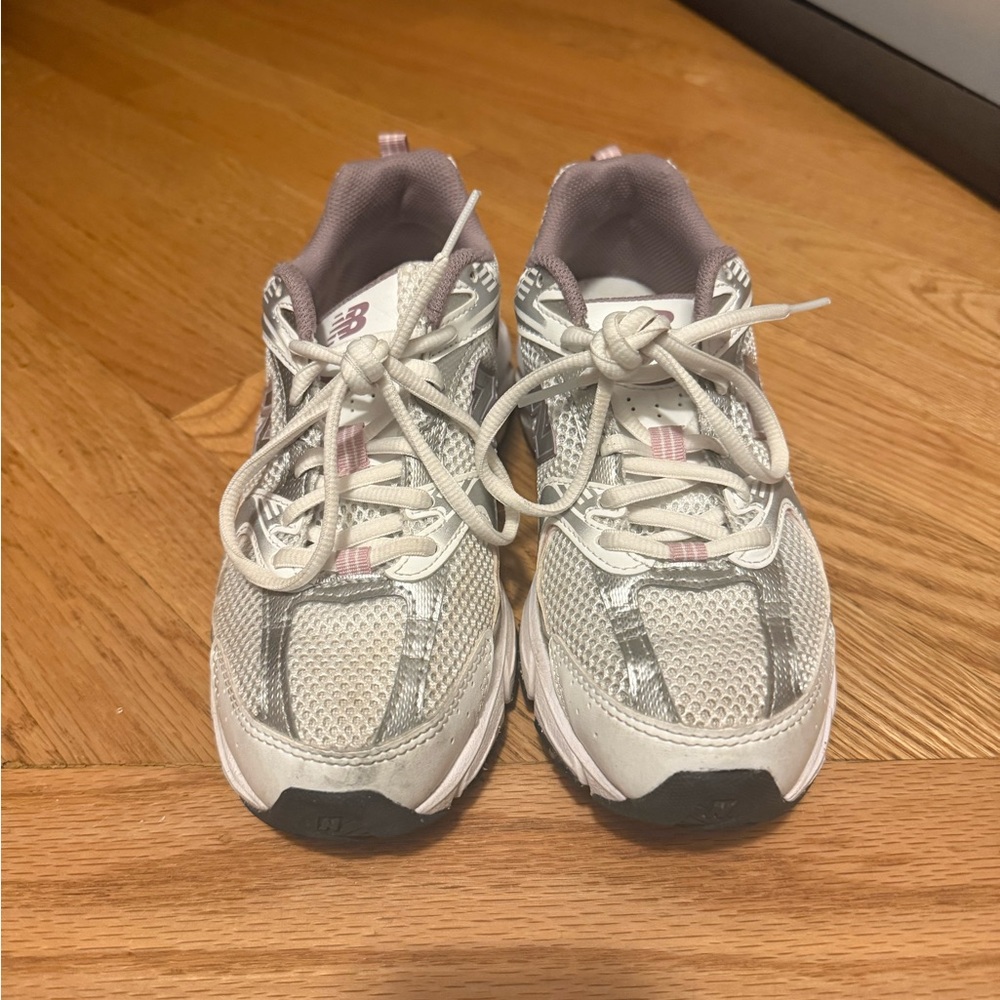 New Balance Kids' White and Pink Sneakers